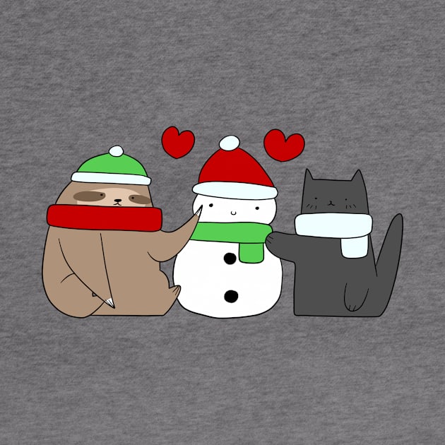 Sloth Cat and Snowman Love by saradaboru